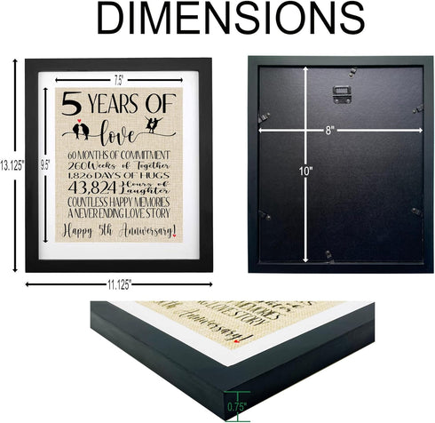 5 Years of Love Burlap Print with Frame
